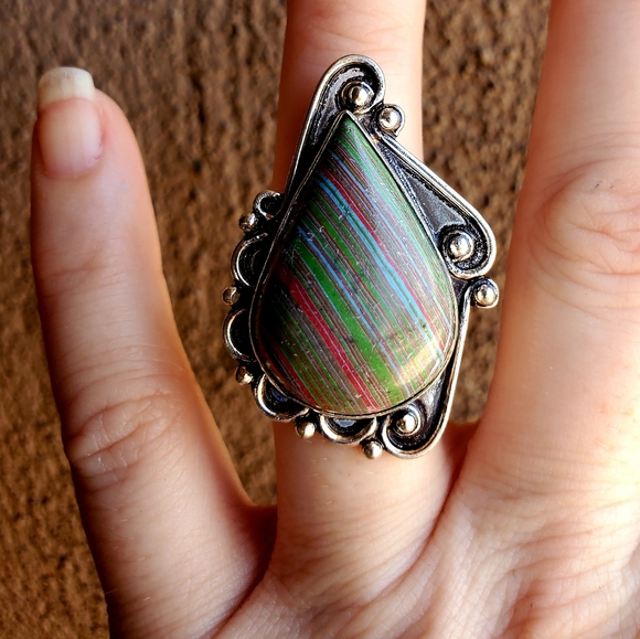 New Oversized Mosaic Jasper 925 Silver Ring. - Picture 5 of 16